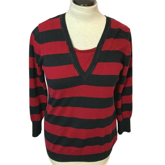 Norton McNaughton Womens Sweater Size Large Red Striped V-Neck Pullover - Picture 9 of 9